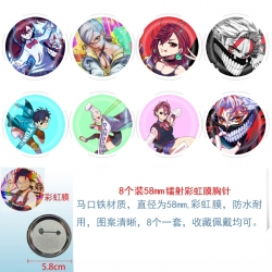 DANDADAN Anime Circular laser rainbow film brooch badge 58MM a set of 8