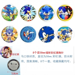 Sonic The Hedgehog Anime Circular laser rainbow film brooch badge 58MM a set of 8