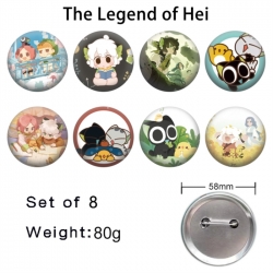 The Legend of Hei Anime tinplate brooch badge 58mm a set of 8