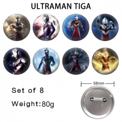 Ultraman Anime tinplate brooch badge 58mm a set of 8
