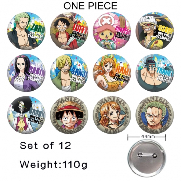 One Piece Anime tinplate bright film badge 44mm a set of 12