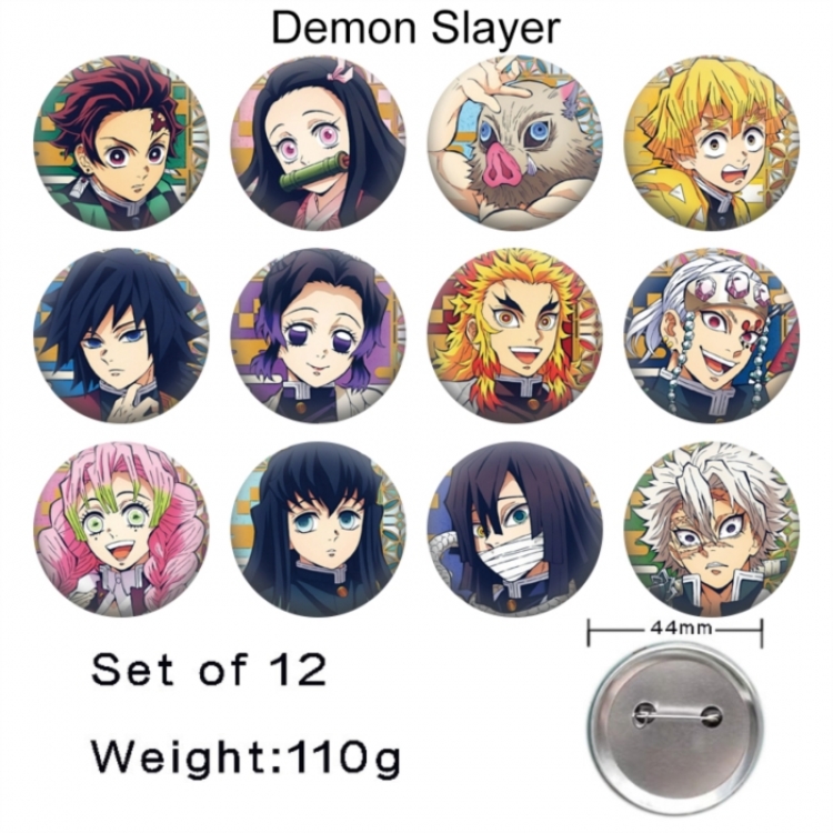 Demon Slayer Kimets Anime tinplate bright film badge 44mm a set of 12