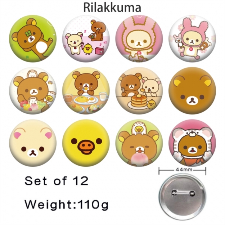 Rilakkuma Anime tinplate bright film badge 44mm a set of 12