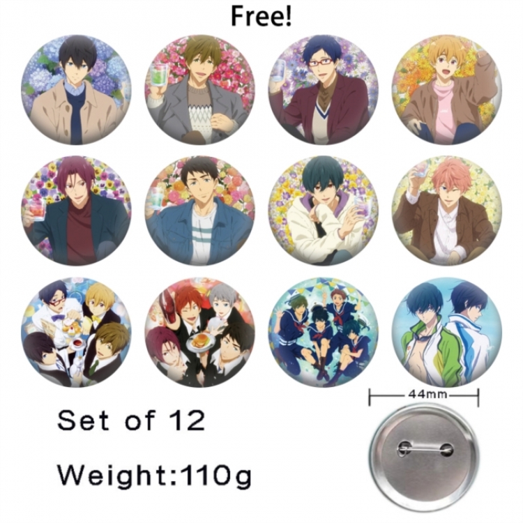 Free! Anime tinplate bright film badge 44mm a set of 12