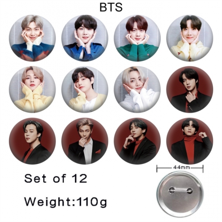 BTS Anime tinplate bright film badge 44mm a set of 12