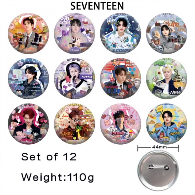SEVENTEEN Anime tinplate bright film badge 44mm a set of 12