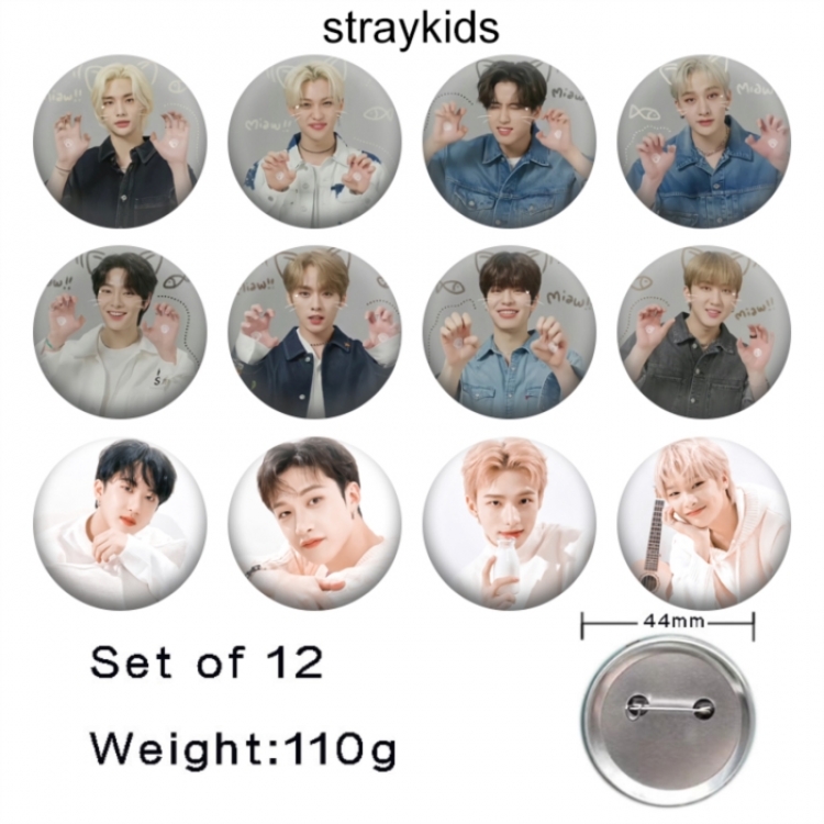 Straykids Anime tinplate bright film badge 44mm a set of 12