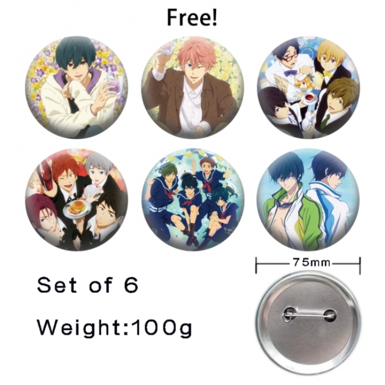 Free! Anime Tinplate Bright Film Emblem Badge 75mm a set of 6