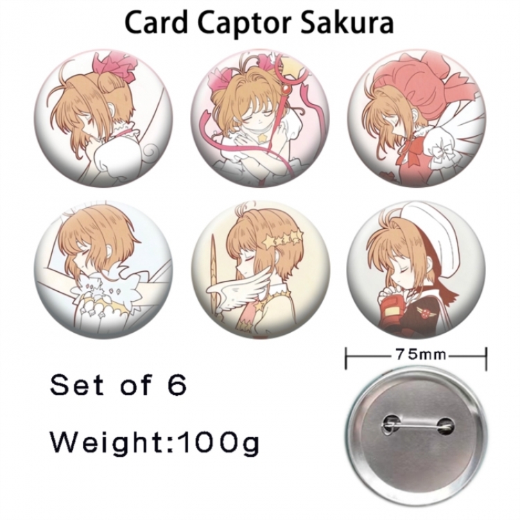 Card Captor Sakura Anime Tinplate Bright Film Emblem Badge 75mm a set of 6