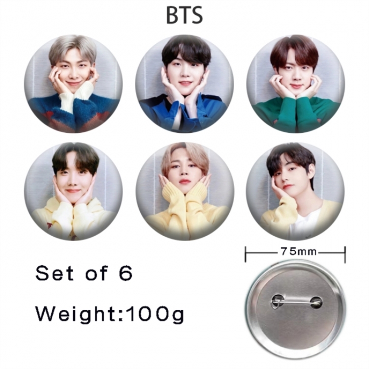 BTS Anime Tinplate Bright Film Emblem Badge 75mm a set of 6