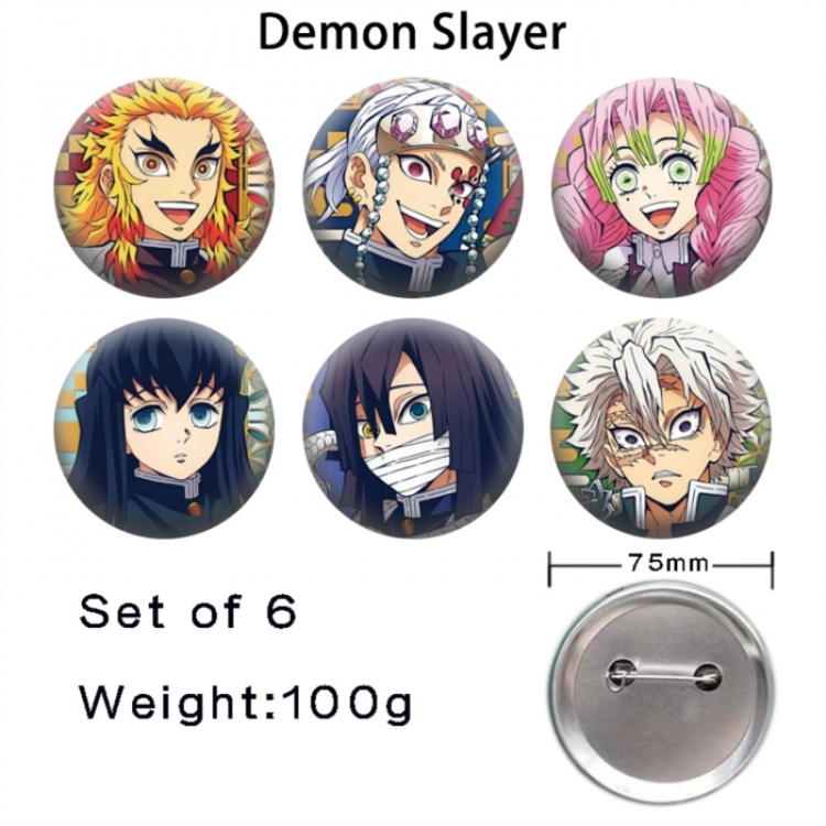 Demon Slayer Kimets Anime Tinplate Bright Film Emblem Badge 75mm a set of 6