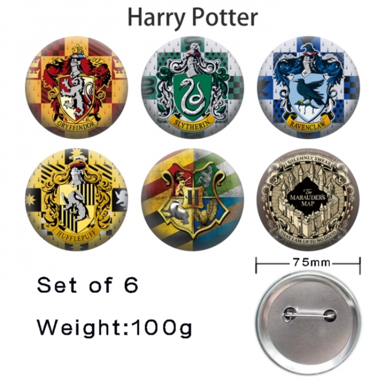 Harry Potter Anime Tinplate Bright Film Emblem Badge 75mm a set of 6