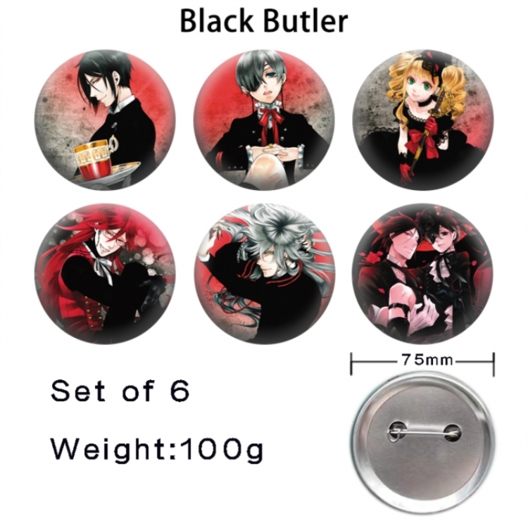 Kuroshitsuji Anime Tinplate Bright Film Emblem Badge 75mm a set of 6