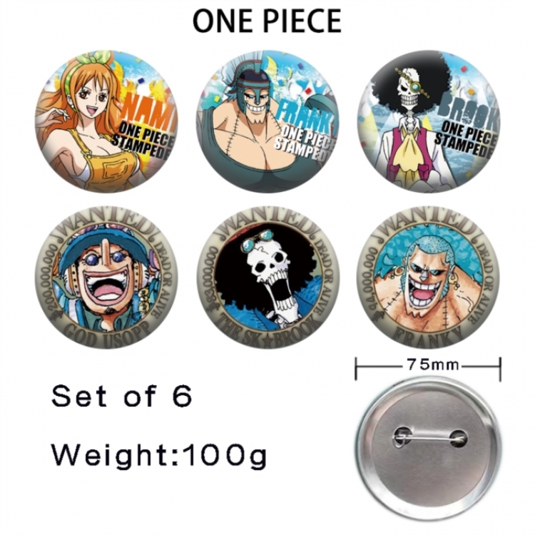 One Piece Anime Tinplate Bright Film Emblem Badge 75mm a set of 6