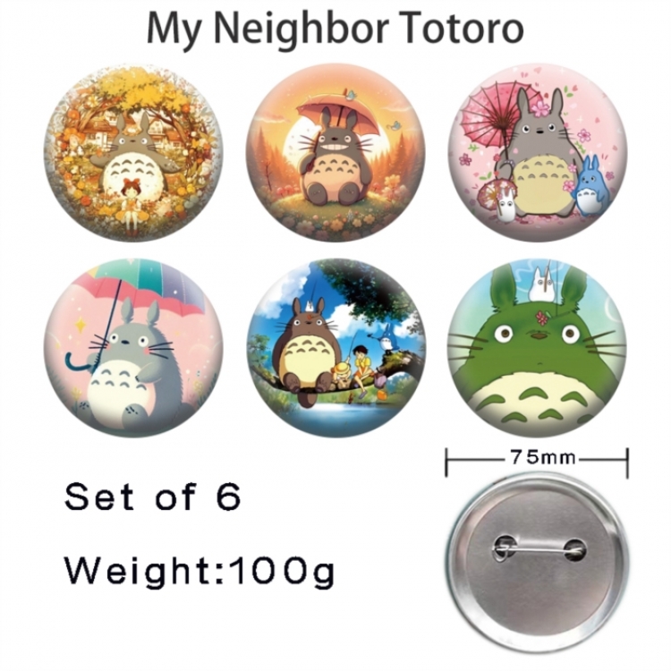 TOTORO Anime Tinplate Bright Film Emblem Badge 75mm a set of 6