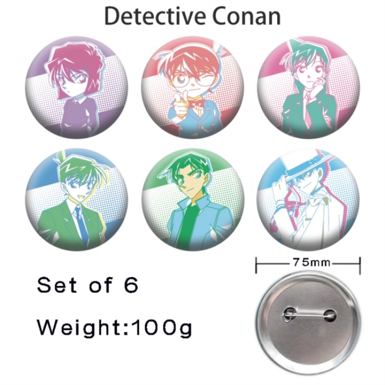 Detective conan Anime Tinplate Bright Film Emblem Badge 75mm a set of 6
