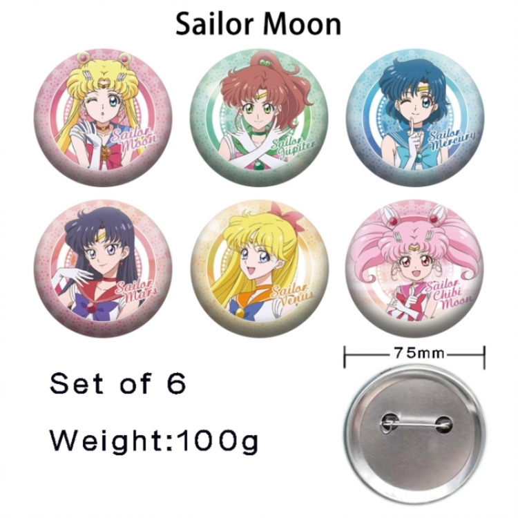 sailormoon Anime Tinplate Bright Film Emblem Badge 75mm a set of 6