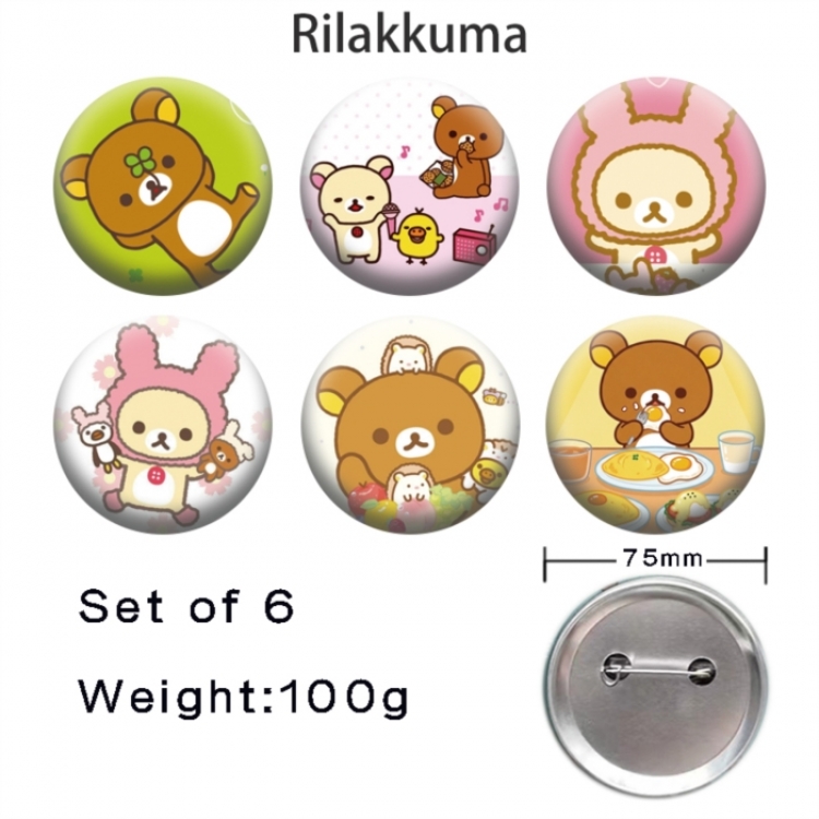 Rilakkuma Anime Tinplate Bright Film Emblem Badge 75mm a set of 6