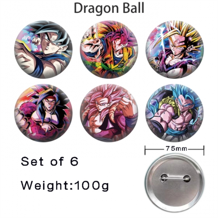 DRAGON BALL Anime Tinplate Bright Film Emblem Badge 75mm a set of 6
