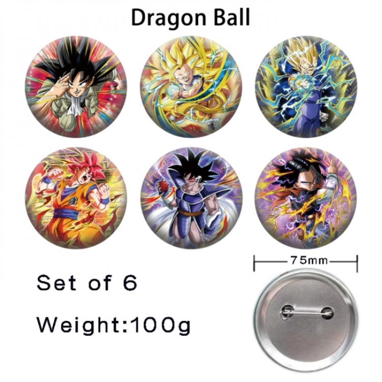 DRAGON BALL Anime Tinplate Bright Film Emblem Badge 75mm a set of 6
