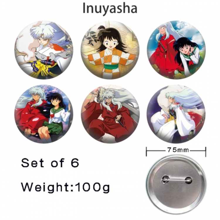 Inuyasha Anime Tinplate Bright Film Emblem Badge 75mm a set of 6