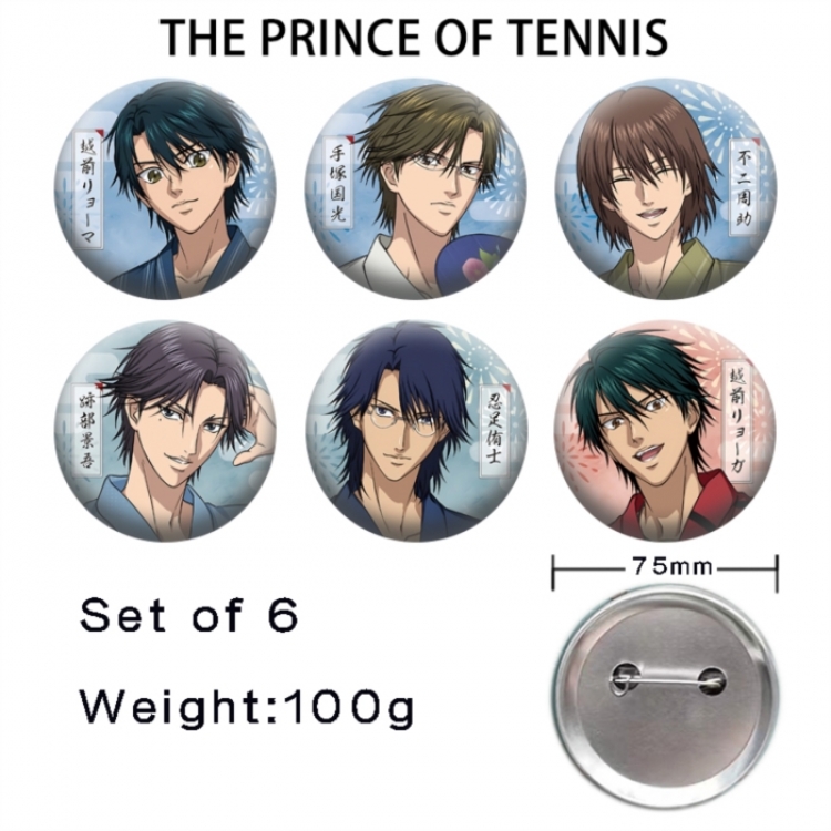 The Prince of Tennis Anime Tinplate Bright Film Emblem Badge 75mm a set of 6