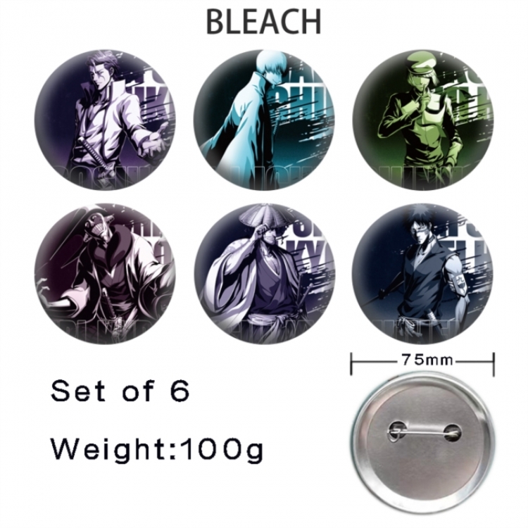 Bleach Anime Tinplate Bright Film Emblem Badge 75mm a set of 6