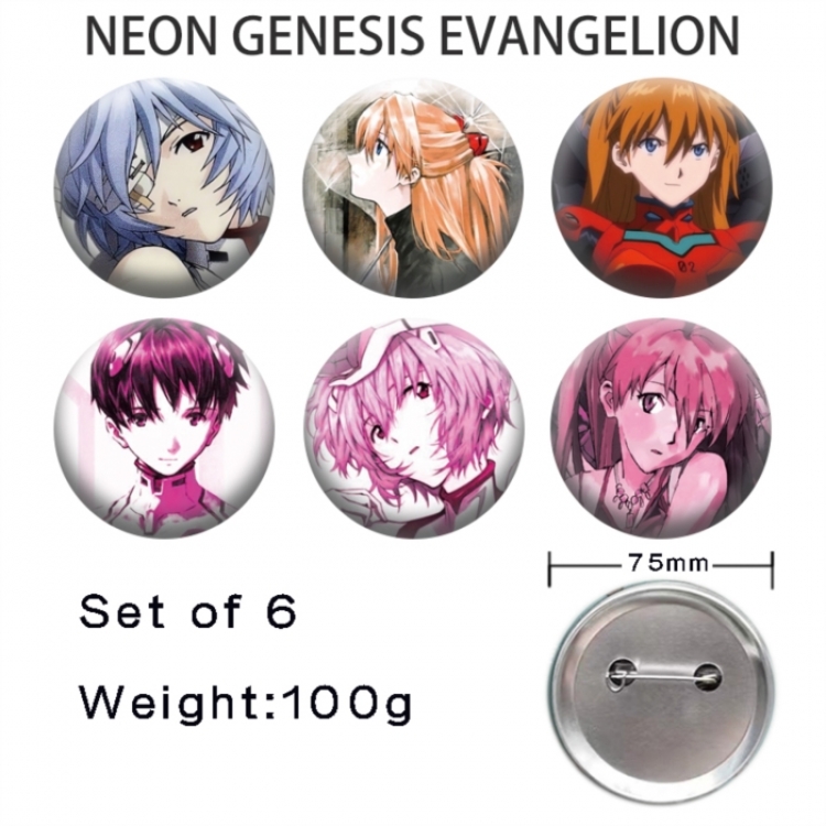 EVA Anime Tinplate Bright Film Emblem Badge 75mm a set of 6