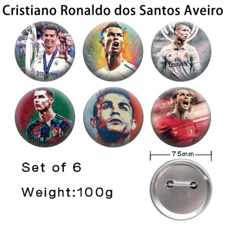 Cristiano Ronaldo Anime Tinplate Bright Film Emblem Badge 75mm a set of 6