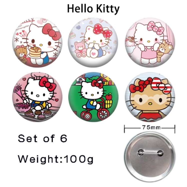 Hello-Kitty Anime Tinplate Bright Film Emblem Badge 75mm a set of 6