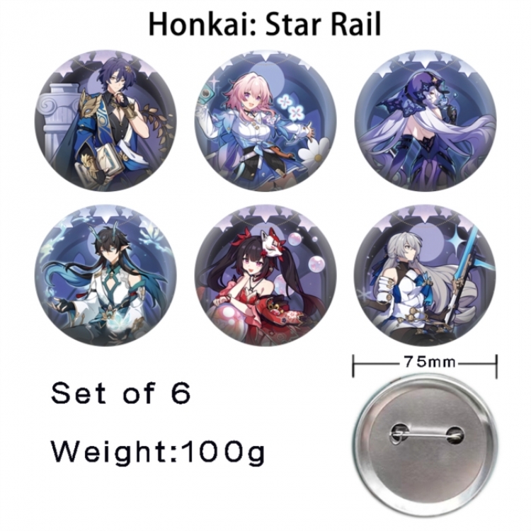 Honkai: Star Rail Anime Tinplate Bright Film Emblem Badge 75mm a set of 6