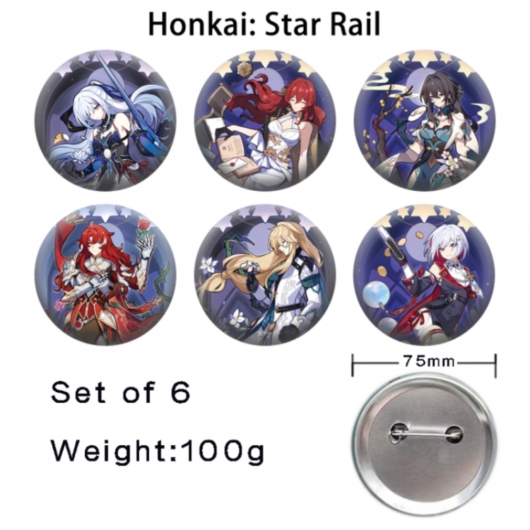 Honkai: Star Rail  Anime Tinplate Bright Film Emblem Badge 75mm a set of 6
