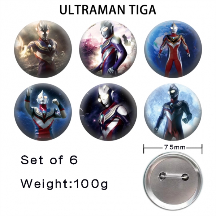 Ultraman Anime Tinplate Bright Film Emblem Badge 75mm a set of 6