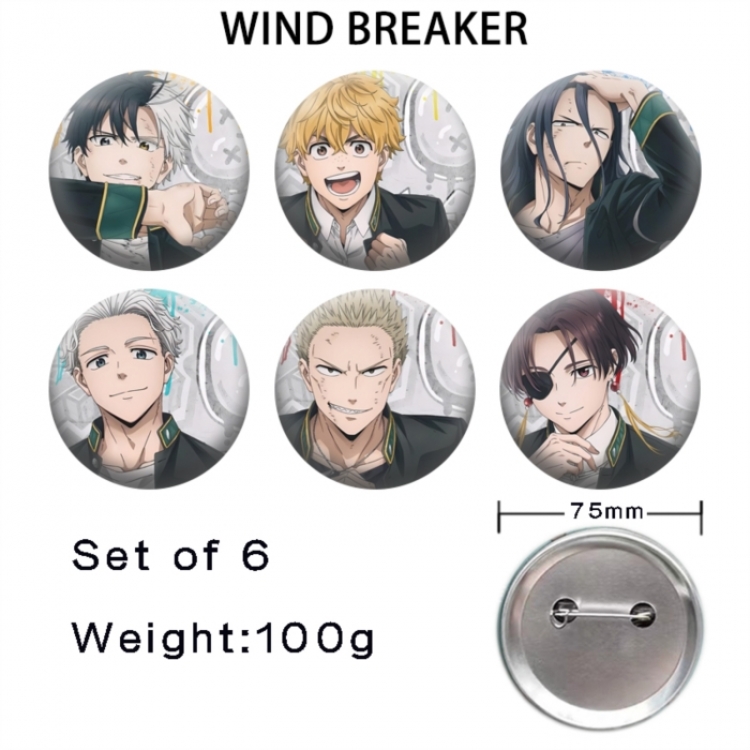 WIND BREAKER  Anime Tinplate Bright Film Emblem Badge 75mm a set of 6