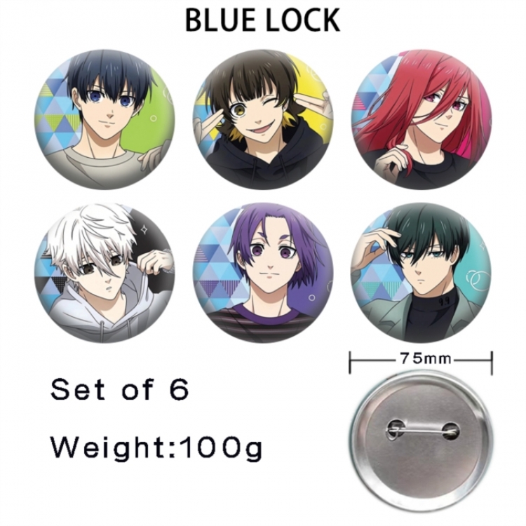 BLUE LOCK Anime Tinplate Bright Film Emblem Badge 75mm a set of 6