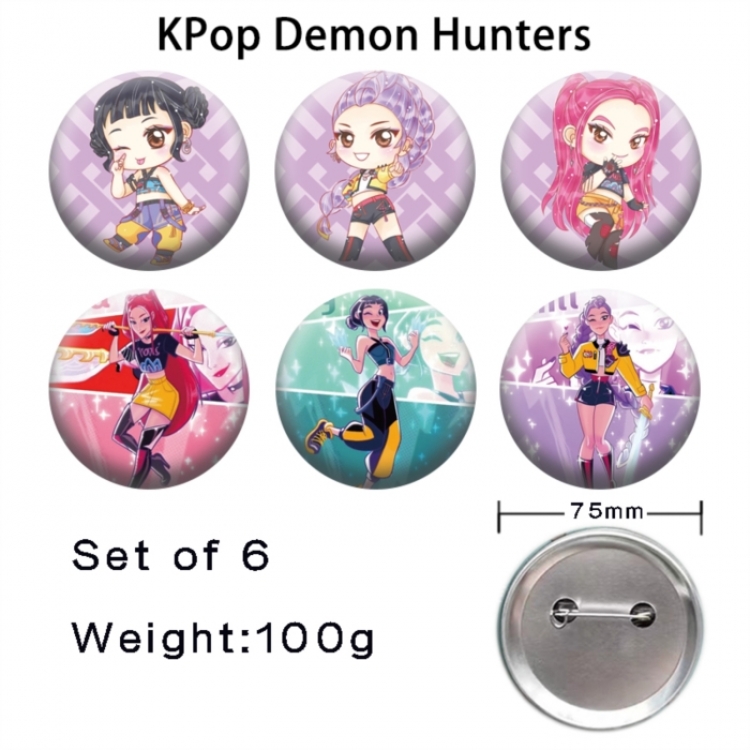 K-Pop Demon Hunters Anime Tinplate Bright Film Emblem Badge 75mm a set of 6