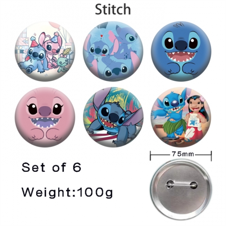 Lilo & Stitch Anime Tinplate Bright Film Emblem Badge 75mm a set of 6