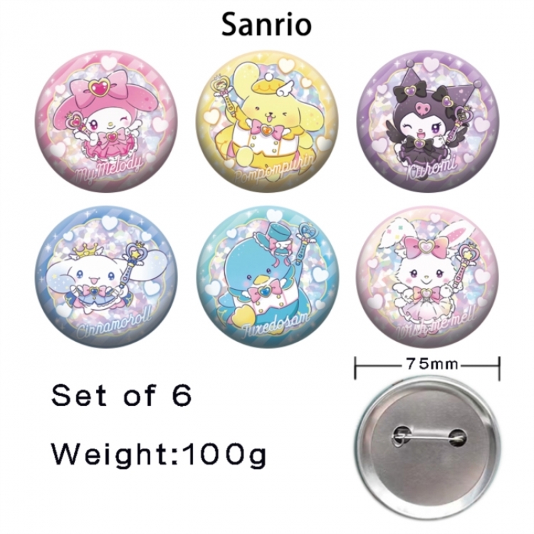 Sanrio Anime Tinplate Bright Film Emblem Badge 75mm a set of 6