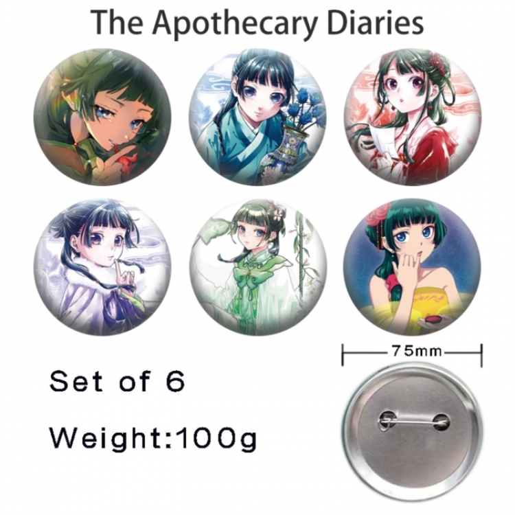 The Apothecary Diaries Anime Tinplate Bright Film Emblem Badge 75mm a set of 6