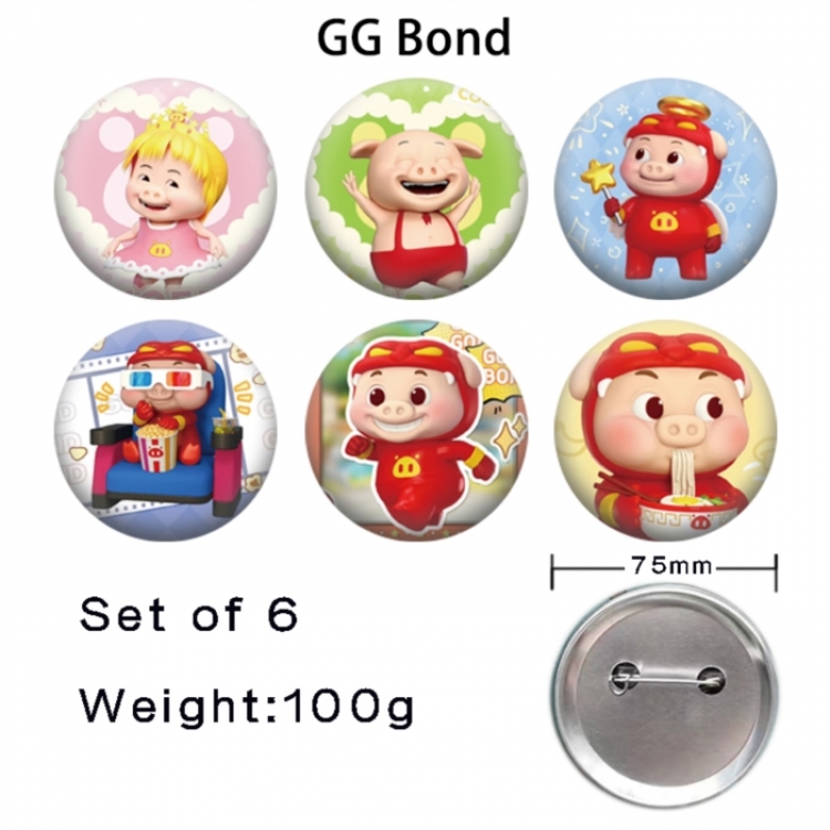 GG Bond  Anime Tinplate Bright Film Emblem Badge 75mm a set of 6