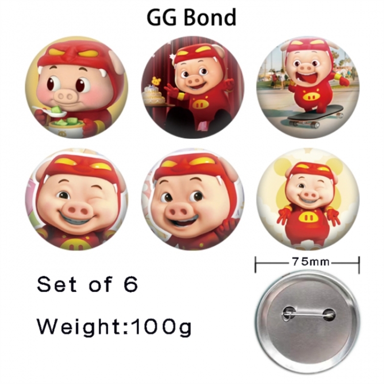 GG Bond  Anime Tinplate Bright Film Emblem Badge 75mm a set of 6