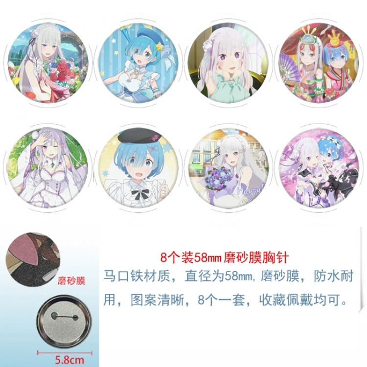 Re:Zero kara Hajimeru Isekai Seikatsu Anime round scrub film brooch badge 58MM a set of 8