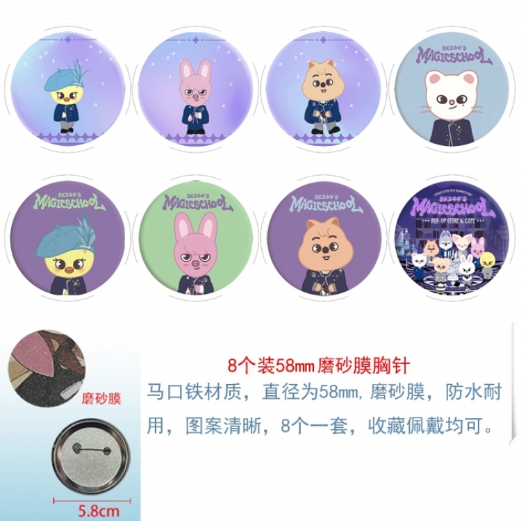 Stray kids Anime round scrub film brooch badge 58MM a set of 8