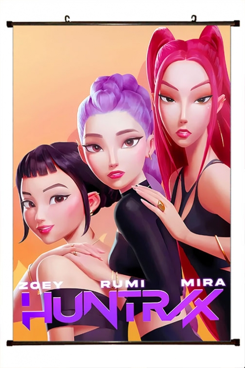 K-Pop Demon Hunters Anime black Plastic rod Cloth painting Wall Scroll 60X90CM 