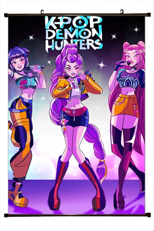 K-Pop Demon Hunters Anime black Plastic rod Cloth painting Wall Scroll 60X90CM 