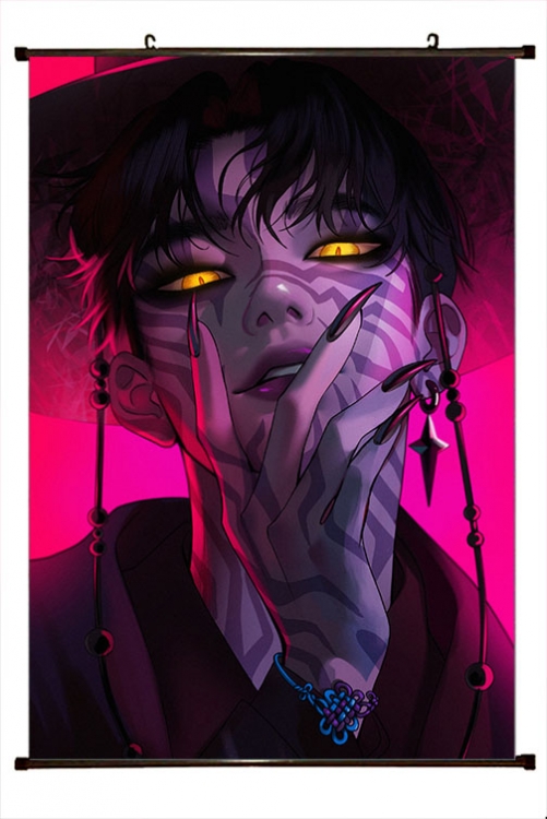 K-Pop Demon Hunters Anime black Plastic rod Cloth painting Wall Scroll 60X90CM 