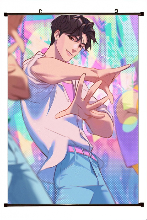 K-Pop Demon Hunters Anime black Plastic rod Cloth painting Wall Scroll 60X90CM 