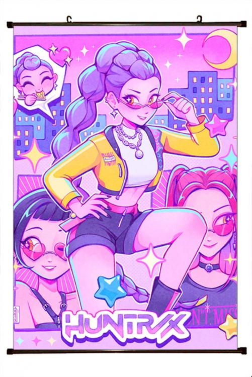 K-Pop Demon Hunters Anime black Plastic rod Cloth painting Wall Scroll 60X90CM 