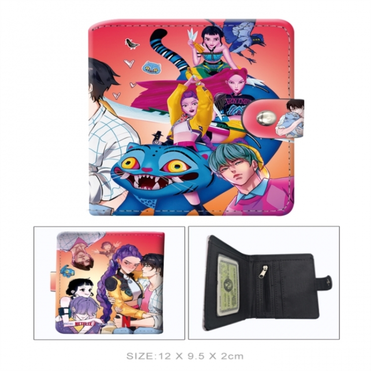 K-Pop Demon Hunters PU vertical wallet short wallet buckle storage bag 12x9.5x2CM 60G