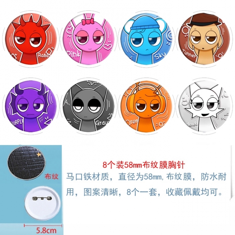 Sprunki  Anime Round cloth film brooch badge 58MM a set of 8